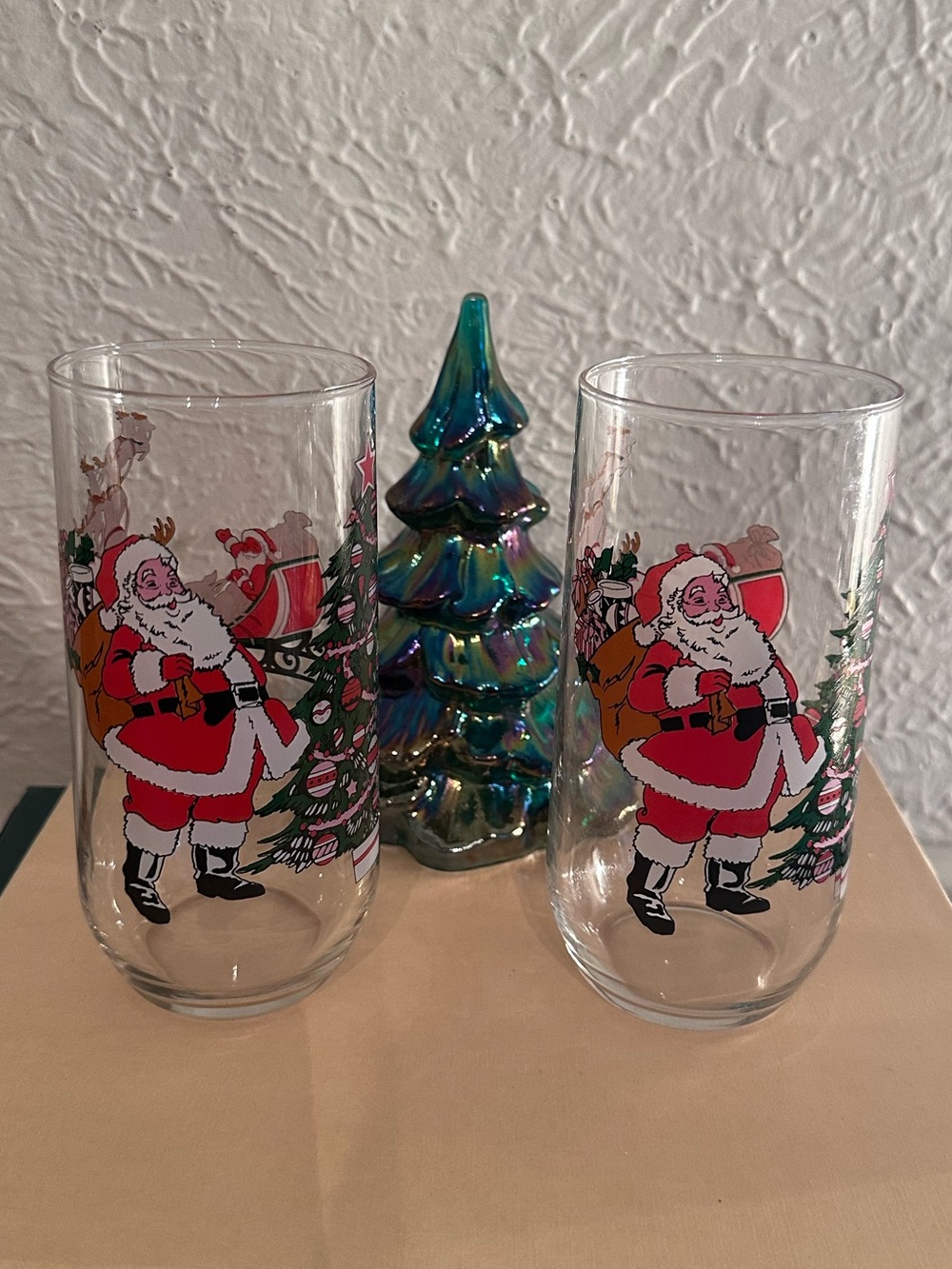 1992 Christmas Santa Claus Reindeer Vintage Luminarc Drinking Glasses 16oz 2